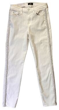 NWT 7 For All Mankind Braided Seam The Ankle Skinny White Jeans 27X27